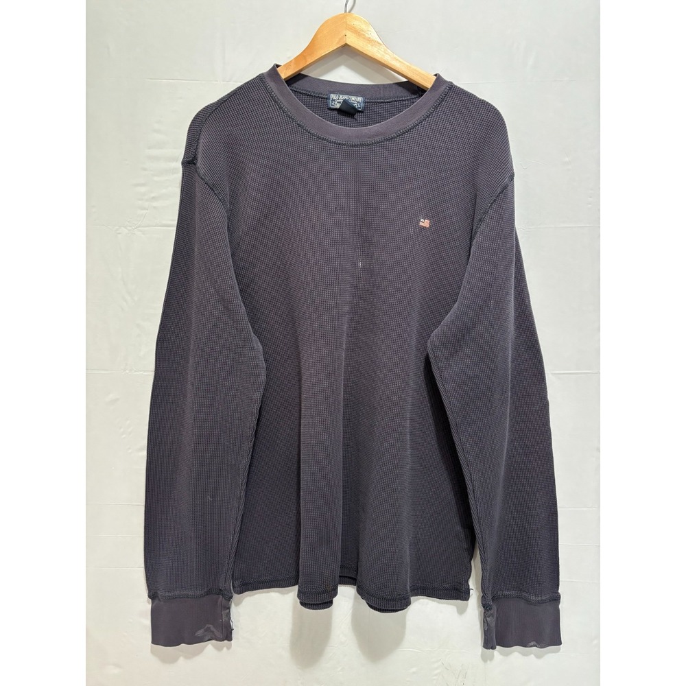 Polo Ralph Lauren Crew Neck Sweater Mens Faded Black Waffle Knit Vintage Y2K 2XL
